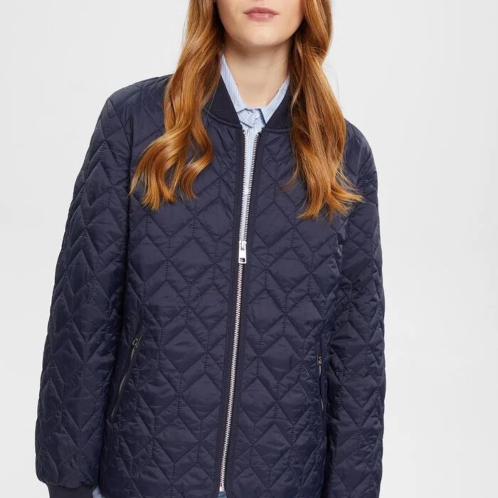 Esprit Blue Bomber Jacket with Quilted Design